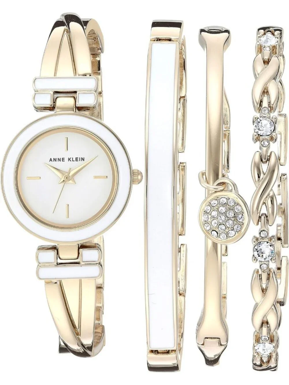 Chic Women's Bangle Watch & Crystal Accented Bracelet Set - Elegant Jewelry Gift